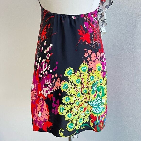 Meghan LA Silk Dress Bright Floral Halter Mini Short Butterflies Size XS 0 - Picture 7 of 9